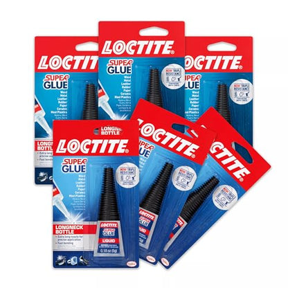Loctite Super Glue Liquid Longneck Bottle, 5g Bottle (Pack of 6) Instant Adhesive for Plastic, Wood & Metal, Clear Superglue with Extra Long Precision Nozzle, Quick‑Dry Formula - size: 5g, style: 6 Pack