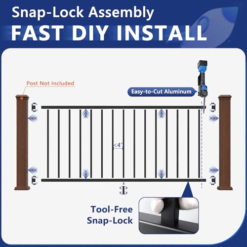 36 in H x 18 ft W Modular Real Aluminum Deck Railing Kit, 3 Panels - color: 6ft Level - 3Pack