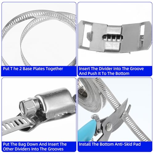 32.8FT Metal Strap + 24 Fasteners 304 Stainless Steel Hose Clamp Assortment Kit DIY Cut-To-Fit Adjustable Worm Gear Band Clamps for Pipe, Duct, Tube, and Fuel Line