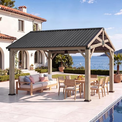 Aoxun 12' x 14' Wood Gazebo with Galvanized Steel Gable Roof, Gray - color: Taupe Gray, size: 12' x 14'