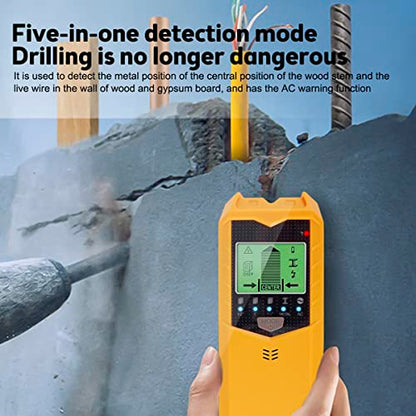 Stud Finder Wall Scanner, 5 in 1 Electronic Stud Sensor, Metal Detector Wall Scanner, Wall Wood Detector Scanner with LCD Display & Audio Alarm for Wood Metal Pipe Studs AC Wire Detection (Yellow)