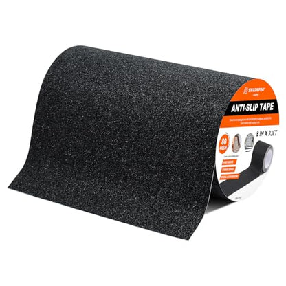 SIKEDEPRO 8" x 33Ft Grip Tape,Heavy Duty Anti Slip Tape for Stairs, Non-Skid Safety Traction Tape for Staircases, Black Friction, Abrasive Adhesive for Stairs,Non Slip for Stairs Outdoor/Indoor - size: 8inch