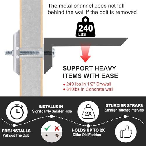 Drywall Anchor with Included Bolts for 3/16”-24, Heavy Duty Hollow Drywall Anchors for TV Mounting Kit, Stainless Steel Hollow Wall Anchors Holds up to 240 lbs Each in 1/2-in Drywall-100 Pack - size: 3/16"-24：Pack of 100