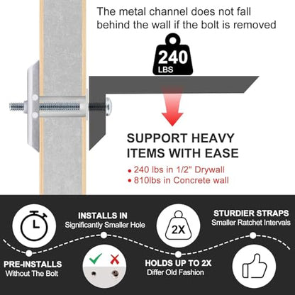 Drywall Anchor with Included Bolts for 3/16”-24, Heavy Duty Hollow Drywall Anchors for TV Mounting Kit, Stainless Steel Hollow Wall Anchors Holds up to 240 lbs Each in 1/2-in Drywall-50 Pack - size: 3/16"-24：Pack of 50