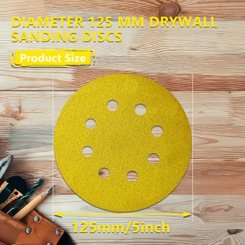 120PCS 220 Grit 5 Inch Sanding Discs, 8 Hole, Hook and Loop, Sandpaper for Orbital Sander, Wood, Metal, Auto - style: 5-Inch