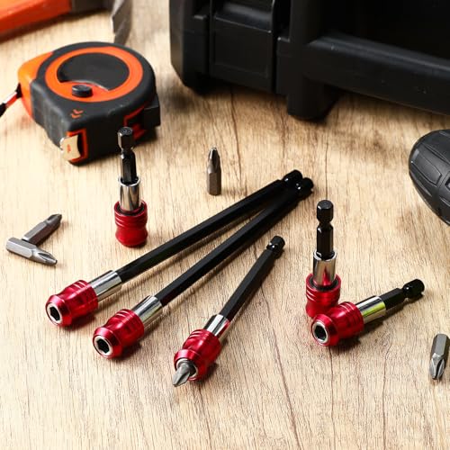 Lasnten 9 Pcs Drill Bit Extension Set 6'' 4'' 2'' Magnetic Drill Extension Bit Holder Drill Bit Extender 1/4 Inch Hex Bit Holder with 9 Bits Adjustable Depth Screwdriver for Impact Driver