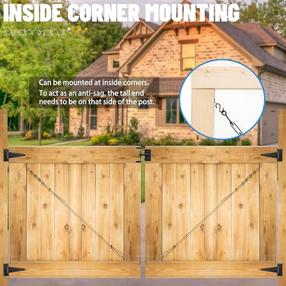 Anti Sag Gate Support Cable Frame Kit for Wooden Fence, Black, 2 Pack - color: Black