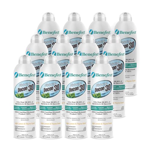 Benefect Botanical Decon 30 Disinfectant Cleaner, 14 oz. Ready-To-Use Spray, Hospital Grade Disinfectant, Kills Over 99.99% of Germs, Safe for Food-Contact Surfaces (12-Pack) - size: 14 Fl Oz (Pack of 12)