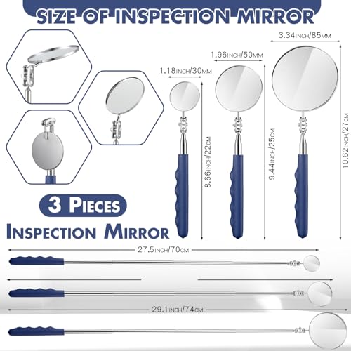 Copkim 3 Pcs Telescoping Inspection Mirror Extendable Long Handle,Blue - color: Blue