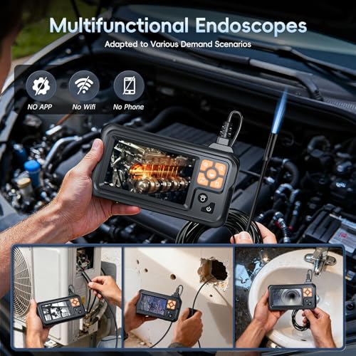 SKYBASIC Industrial Endoscope Borescope Camera with Light, 4.3'' HD Digital Handheld Waterproof Sewer Tools Snake Inspection Camera with 8 LED Lights 32.8FT Semi-Rigid Cable, Cool Gift Gadgets for Men - size: 32.8FT