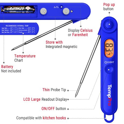 TempPro TempSwift Digital Meat Thermometer for Cooking - color: Blue