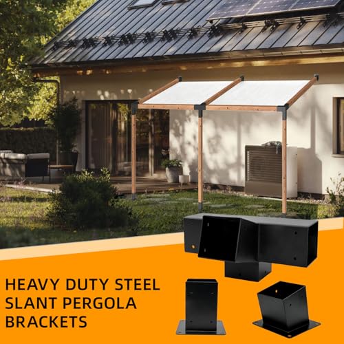 3Pcs 30° Lean Pergola Kit 4x4,4-Way Slanted Pergola Roof Bracket,Post Base-Angled 4x4 Wood Post Bracket DIY Gazebo Brackets-Hardware Kit for Outdoor Wood Beam Post Sunroom Carport Cabin.