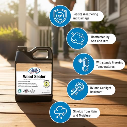 Rain Guard Wood Sealer Concentrate | Makes 2 Gallon | Protects Wood from Water Damage, Rotting, and Stains | Water Based Silane/Siloxane | Eco-Friendly | VOC-Free | Natural Finish - size: 32 fl oz (makes 2 Gallons)