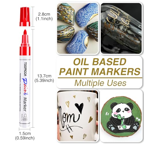 TOOMGGA 2 White and Black Permanent Markers Paint Pens, Oil Based Medium - color: White & Black