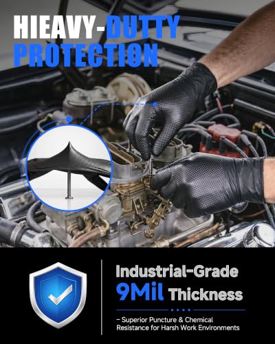 wcy 9 Mil Heavy Duty Disposable Nitrile Gloves, Black Medium, Diamond Grip - color: Black-80, size: Medium