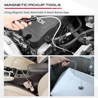 4 Pack Telescoping Magnetic Pickup Tool with 3in 4in 6in Magnetic Parts Trays, Magnet Flexible Spring Stick, Magnet Retrieving Sweeper for Nail, Screws & Metal Debris Workshop Garage - style: 4 Pack - Flexible Bendable & 3 Trays