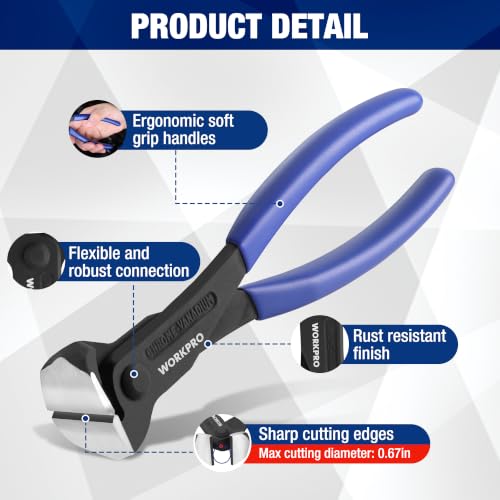 WORKPRO 7 Inch Nail Puller Pliers, End Cutting Pliers - Black Finish CR-V - size: Small