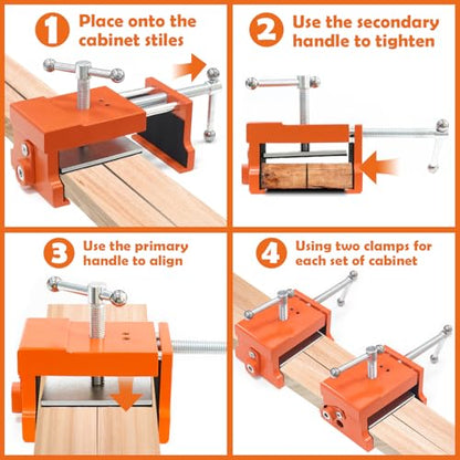 2 Pack Cabinet Clamps, Face Frame Clamp Tool for Installing Cabinets, Cabinet Claw Clamps with Drilling Hole