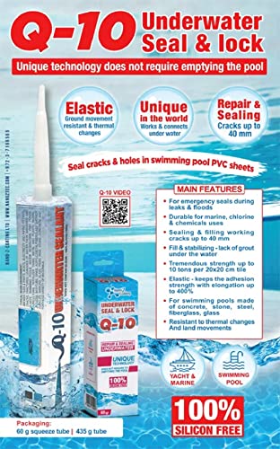 Nano Q10 Underwater Seal & Lock - Leak and Crack Repair Without Emptying The Pool, Reservoir, or Tank. Eco-Friendly Under Water Adhesive, Stays Flexible, Waterproof, and Chlorine Resistant (2.1 oz) - style: 2.1 oz