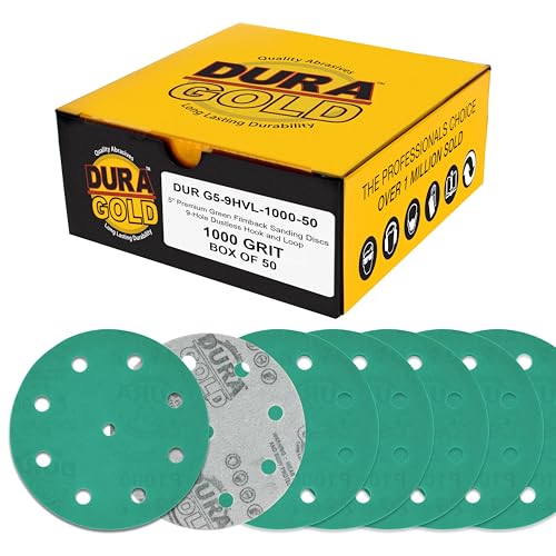 Dura-Gold 1000 Grit 5" Green Film Sanding Discs, 9-Hole Pattern, Box of 50 - style: 1000 Grit