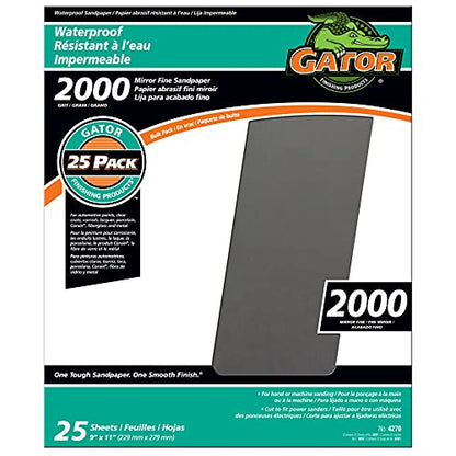 Gator 9" x 11" Waterproof Sanding Sheets, 2000 Grit, 25 Pack - size: 2000 Grit