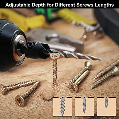 GMTOOLS Countersink Drill Bit Set, 3Pcs Tapered Drill Bits M2 HSS, with 1/4" Hex Shank Quick Change and Allen Wrench, Counter Sinker Set for Woodworking and Carpentry, Pilot Screw Hole Set - style: Set #6#8#10