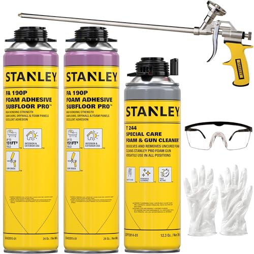 Stanley FA190P Subfloor Adhesive Kit (2x24 Oz) – Polyurethane Expanding Foam Construction Adhesive with Strong Bonding for Wood, Concrete, Metal – High Coverage | 24in Gun&Cleaner Included | 2 Pack - size: 24 in Gun Set, style: 2 Pack