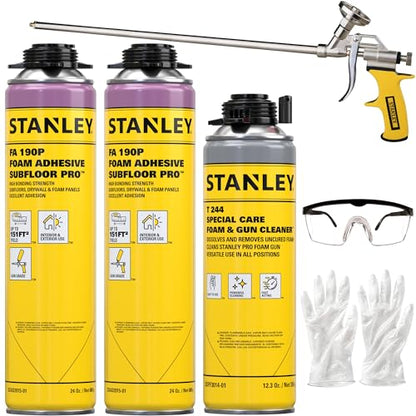 Stanley FA190P Subfloor Adhesive Kit (2x24 Oz) – Polyurethane Expanding Foam Construction Adhesive with Strong Bonding for Wood, Concrete, Metal – High Coverage | 24in Gun&Cleaner Included | 2 Pack - size: 24 in Gun Set, style: 2 Pack