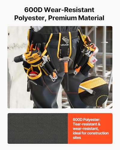 VEVOR Tool Belt, Magnetic Tool Pouch for Men, 28 Pockets Heavy Duty Adjustable Utility Belt Detachable Work Bag for Electrician, Carpenter, Construction, Work Apron Organizer, Waist Adjust 31 to 48in - size: 28 Pockets