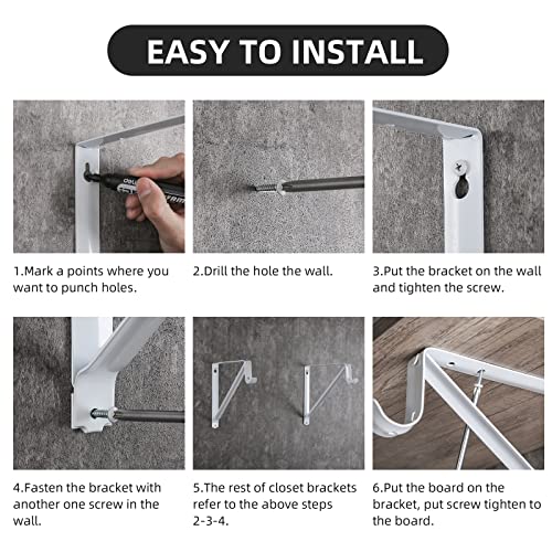 Closet Rod Brackets 11x9.5in, 4 Pack Closet Shelf Brackets, White - size: 4 Pack, style: White