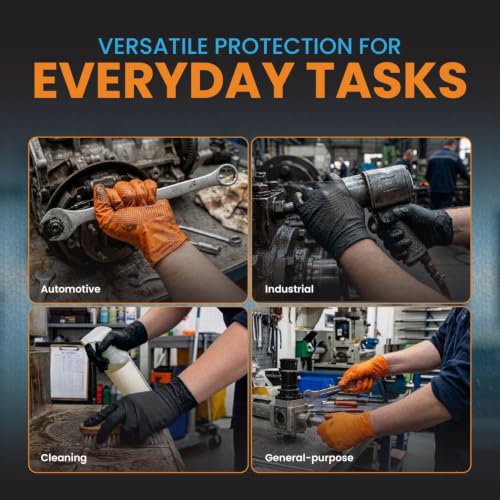 Nitrile Diamond Texture Gloves, 8 Mil Industrial Disposable Glove - color: Orange, size: X-Large