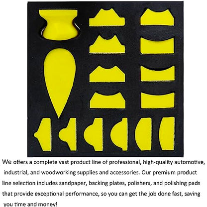16 PCS Contoured Profile Sanding Block Set - Hook and Loop Foam Material Hand Sander Block- Interchangeable Assorted Convex & Concave Shapes for Sander Wood Woodworking Furniture, Auto Paint