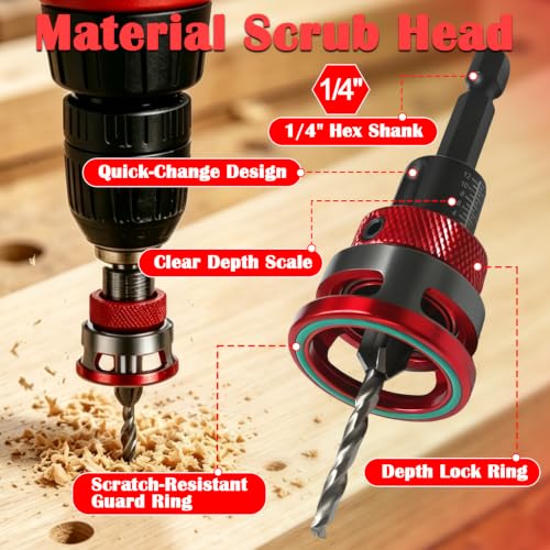 Countersink Drill Bit Set with Adjustable Depth, 4 Sizes for Wood