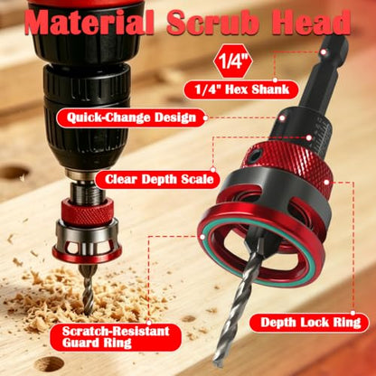 Countersink Drill Bit Set with Adjustable Depth, 4 Sizes for Wood
