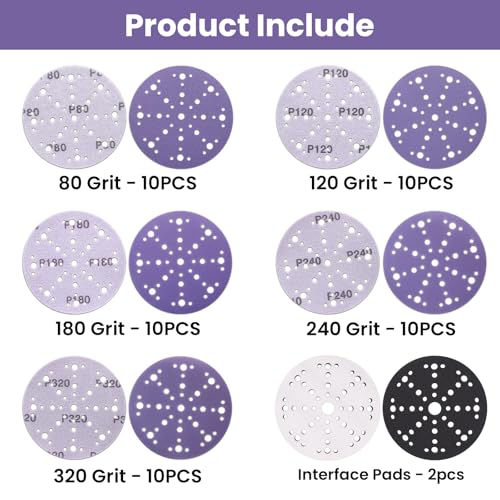 6 Inch 49 Hole Ceramic Sanding Discs with 2 Pcs Interface Pads, 50 Pack - style: Mix Grit + Interface Pad