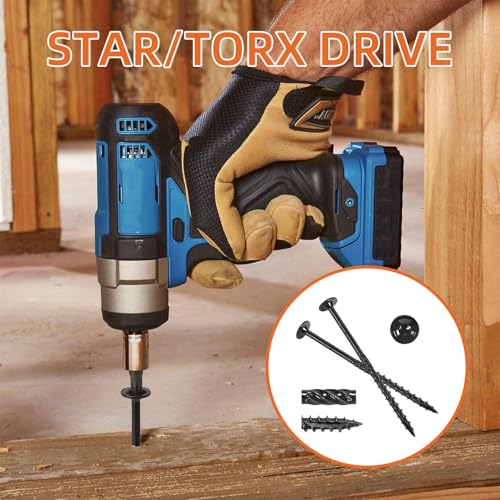 #14 x 4 Wood Structural Screws, Wood Screws, 200Pcs Lag Screws 4 Inch, Rust Resistant, Washer Head, Black Coated, Star Drive with Bit - size: #14 x 4"
