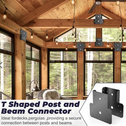 6x6 T Shaped Post to Beam Connector, T Shaped Pergola Bracket for Wood Roof