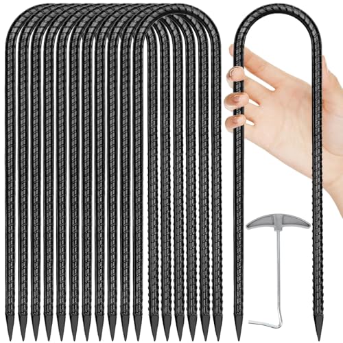 Trampoline Stakes Anchors High Wind 12''Ground Anchor Tent Stakes Heavy Duty, U Rebar Stakes Trampoline Accessories - size: 12 Pack