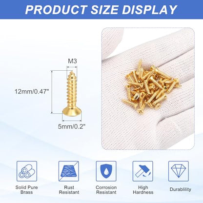 MECCANIXITY 36 Pcs Brass Screws, M3 x 12mm Solid Phillips Flat Head Self-Tapping Wood Screw Fasteners for Woodworking Furniture Repair Photo Frame Drywall Home Appliances - size: M3 x 12mm