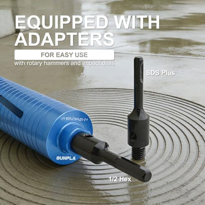 2-1/2" Diamond Core Drill Bit, 10"/260 mm Drilling Depth 5/8-11" Thread Upgraded Core Bit with Pilot Bit and 2 Pcs Adapters (SDS Plus Adapter and Hex Adapter)