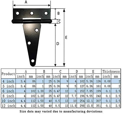 T-Strap Shed Hinge Gate Strap Heavy Duty Hinge Door Barn Gates Hinges(6, 8 inch) - size: 8 Inch