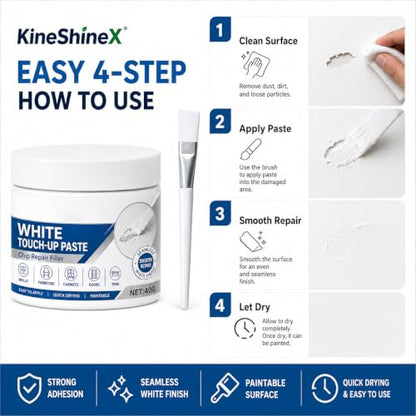 White Touch Up Paste with Brushes, White Wood & Wall Repair Filler Cream