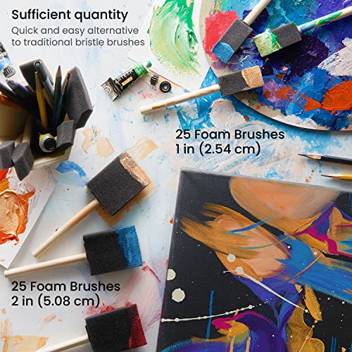 ARTEZA Foam Paint Brushes for Crafts, 50 Pack, 1 and 2 in Sizes, 25 Each
