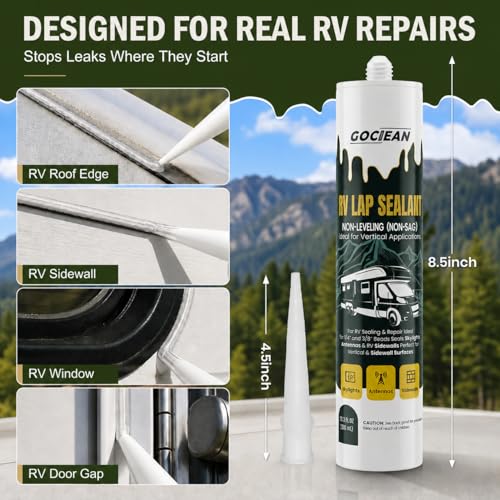 Non-Leveling RV Roof Sealant, Lap Sealant for RV Roofs, Windows, Skylight, Non-Sag RV Roof Sealant, Waterproof Clear RV Sealant, RV Caulking Sealant for Vertical Surface Leak Repair - color: Clear