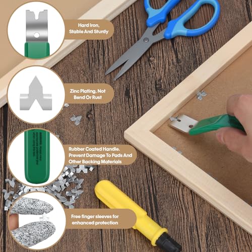 Glazier Point Driver Tool with 200 Glazing Points & 2 Finger Cots - for Framing Glass, Pictures, Cross Stitch - Rust-Resistant Iron/Zinc Push Points, Easy-Grip Handle - color: Green