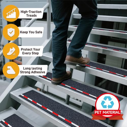 LifeGrip Reflective Anti Slip Stair Treads 6"x28" 10-Pack, Red/White - color: Red/White, size: 6" x 28"