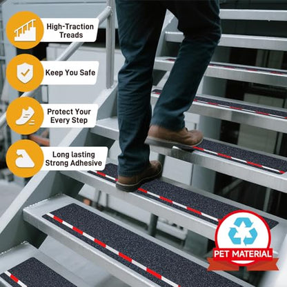 LifeGrip Reflective Anti Slip Stair Treads 6"x28" 10-Pack, Red/White - color: Red/White, size: 6" x 28"