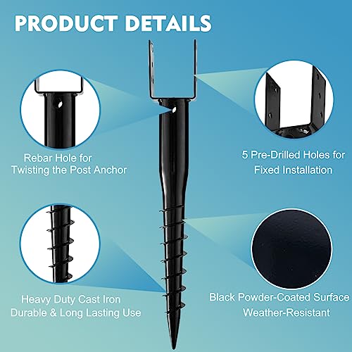 4 x 4 No-Dig Ground Anchor Post Holders, 27" Screw-in Stakes, 2 Pack - size: 2 Packs
