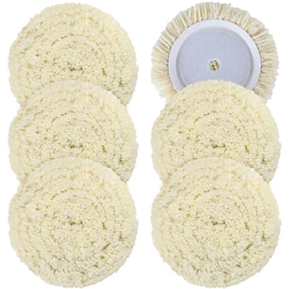 6 PCS Wool Buffing Polishing Pads - 7 Inch Natural Wool Cutting Pads with Hook and Loop Backing Compound & Polishing for Automotive Car Boats Glass Furniture Repair - size: 7" -6P