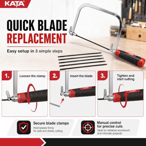 KATA 6.5" Coping Saw, Precision Woodworking & Craft Hand Saw with 6 Blades